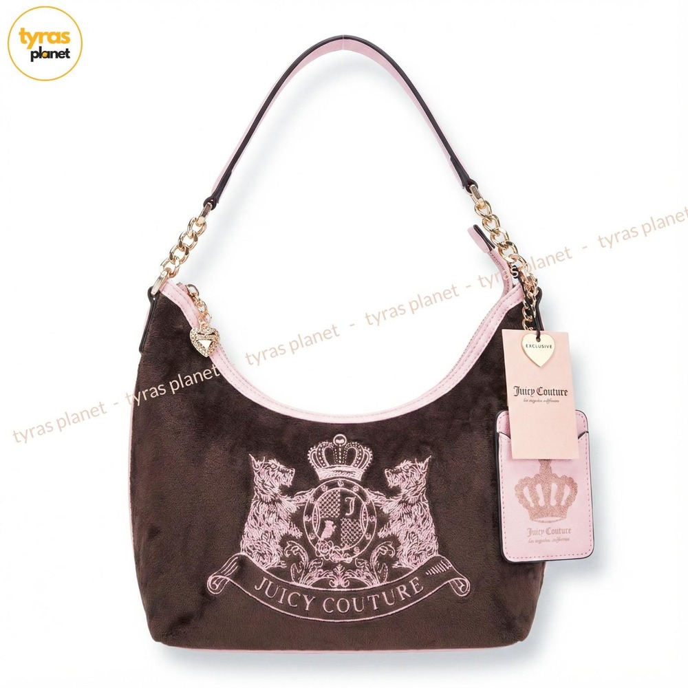 Juicy Couture Classic Scottie Dogs Hobo Shoulder Bag Brown Velour NWT